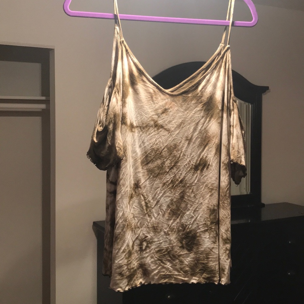 Soft sage and white tee shirt with sleeve cut outs
